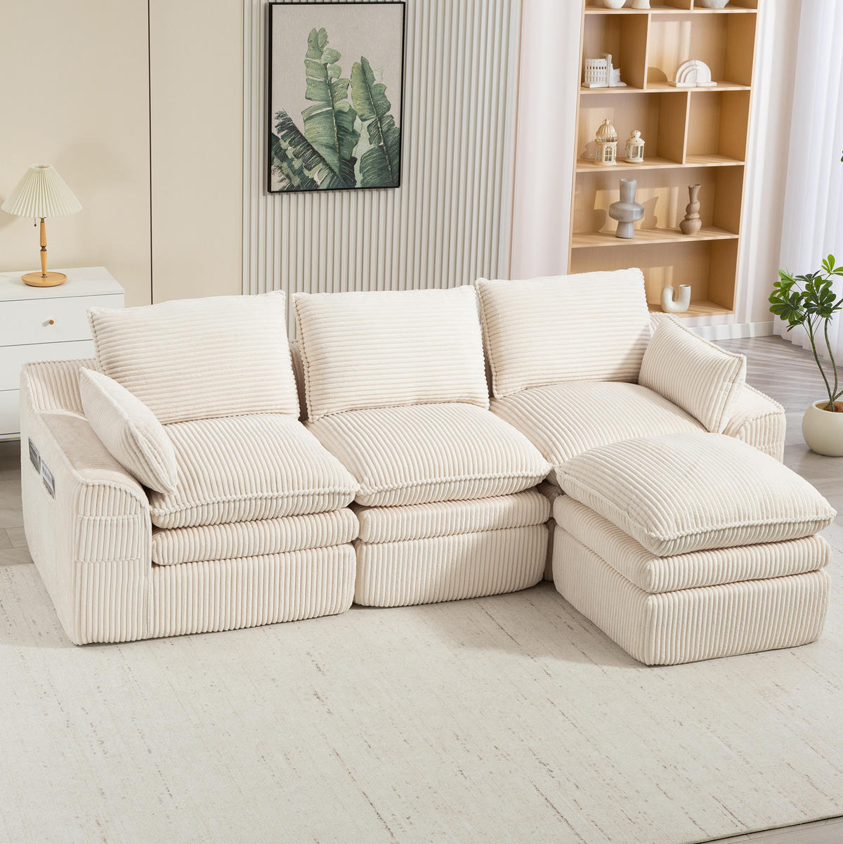 SOFA modular mit Hocker 263 x 167 cm Cord Beige - Beige, Kunststoff (167/263cm) - Meubliv