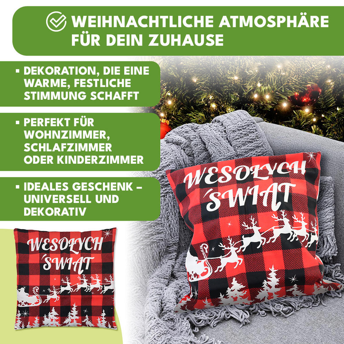 KISSENBEZUG Weihnachts Dekokissenbezug 45x45cm - Hellrot, Textil (45/45cm) - KRUMAD