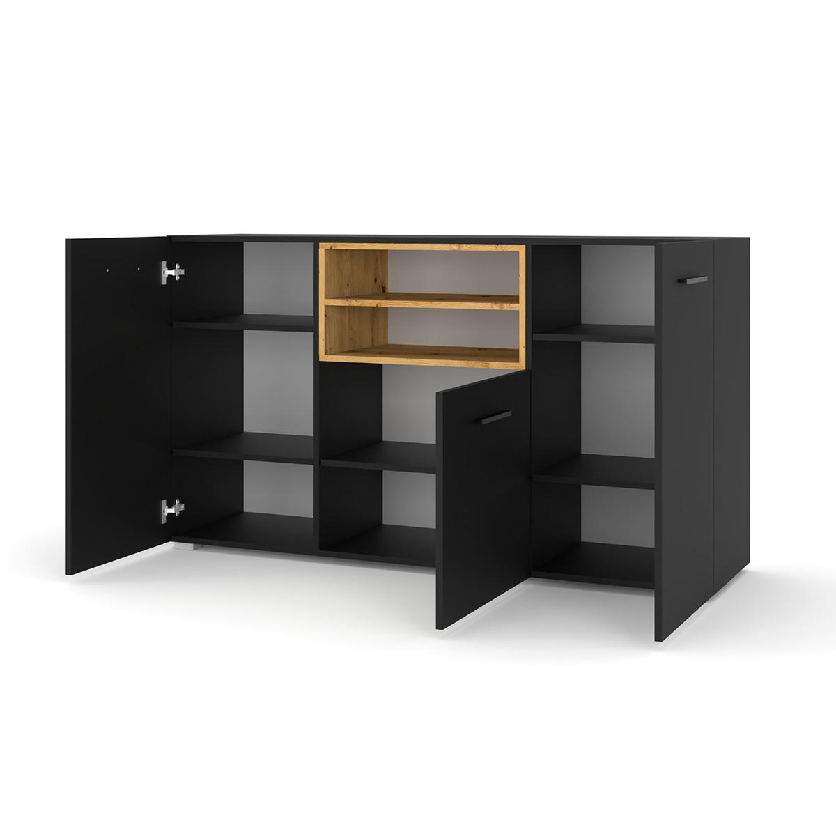 SIDEBOARD Ania Schwarz und Holz - Schwarz, Holzwerkstoff (151/86/44cm) - Petits-meubles