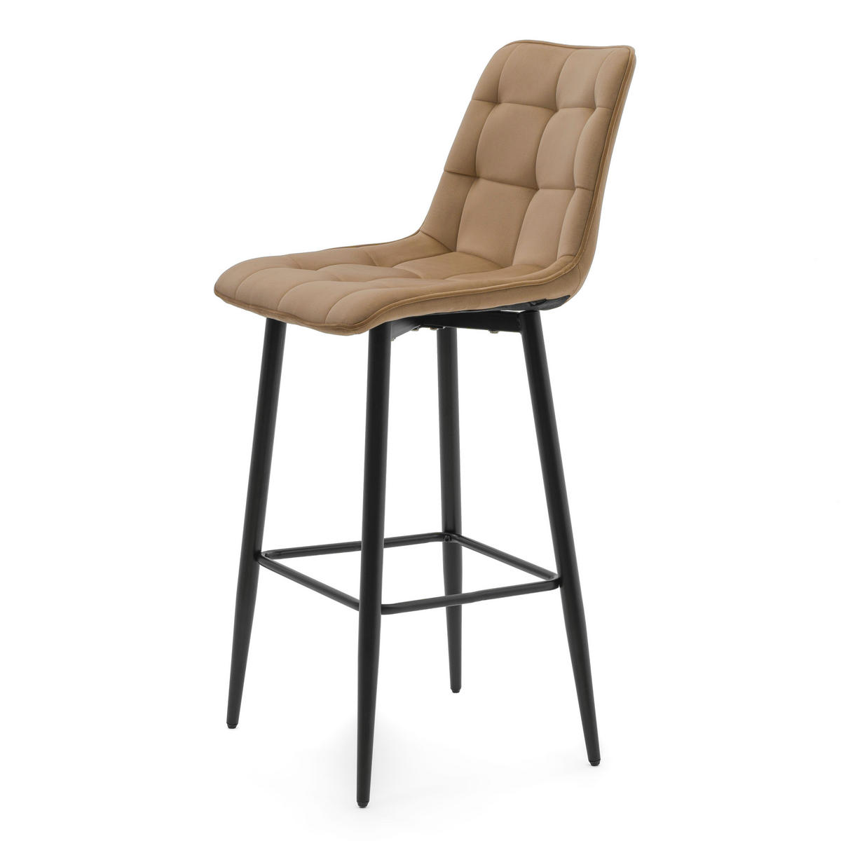 BARHOCKER CHIC gespolsterter mit Steppung - beige - Samt Velours - Beige/Schwarz, Textil/Metall (46/109/56cm) - NEW HOME