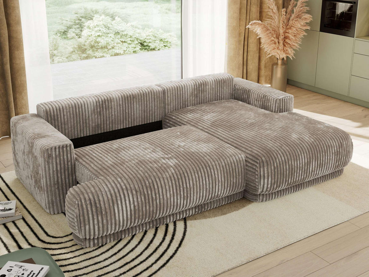 ECKSCHLAFSOFA RINA L Hellbraun Cord - rechts - Hellbraun/Schwarz, Kunststoff/Textil (170/267cm) - MKS