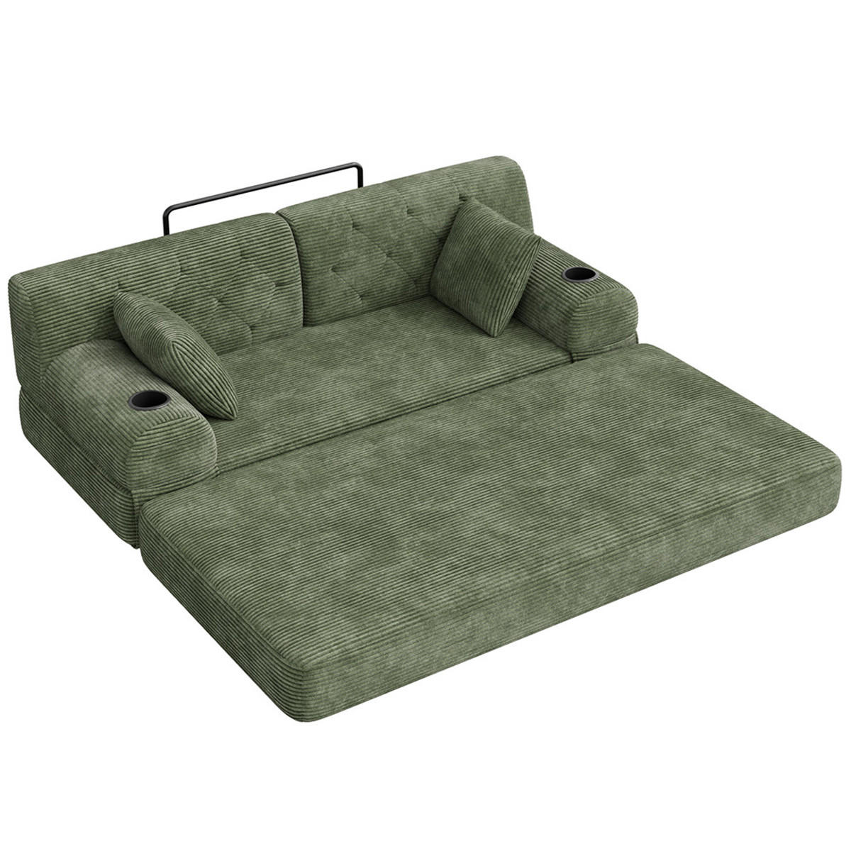 SCHLAFSOFA 2-Sitzer Cord mit Getränkehaltern und Seitentaschen, Grün - Grün, Textil (168/81/80cm) - Kaket
