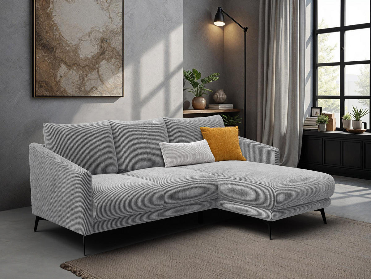 ECKSOFA VILT 3-Sitzer, hellgrau - Hellgrau/Schwarz, Holzwerkstoff/Textil (221/156cm) - Courtois Laville