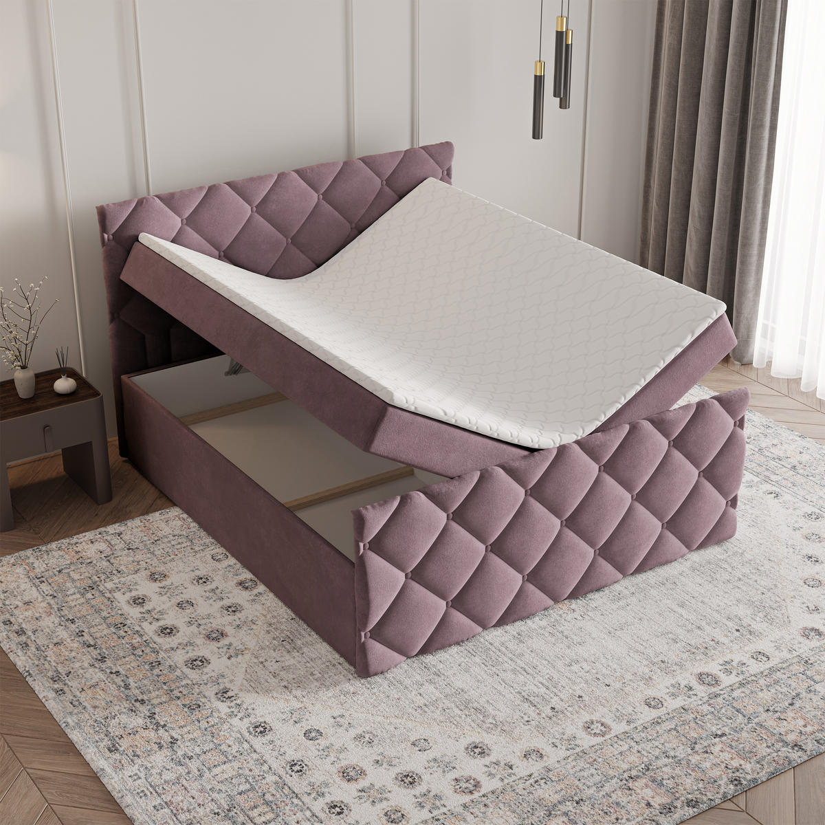 BOXBETT ROVARI 160x200 cm mit Matratze und Topper - Rosa - Rosa, Holz (160/200cm) - MASSENO