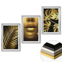 WANDBILDER 3er Set - 40x60 cm Silberner Rahmen - Mund einer Frau mit Monstera-Palme - Silberfarben, Kunststoff (40/60cm) - ArtPrintCave