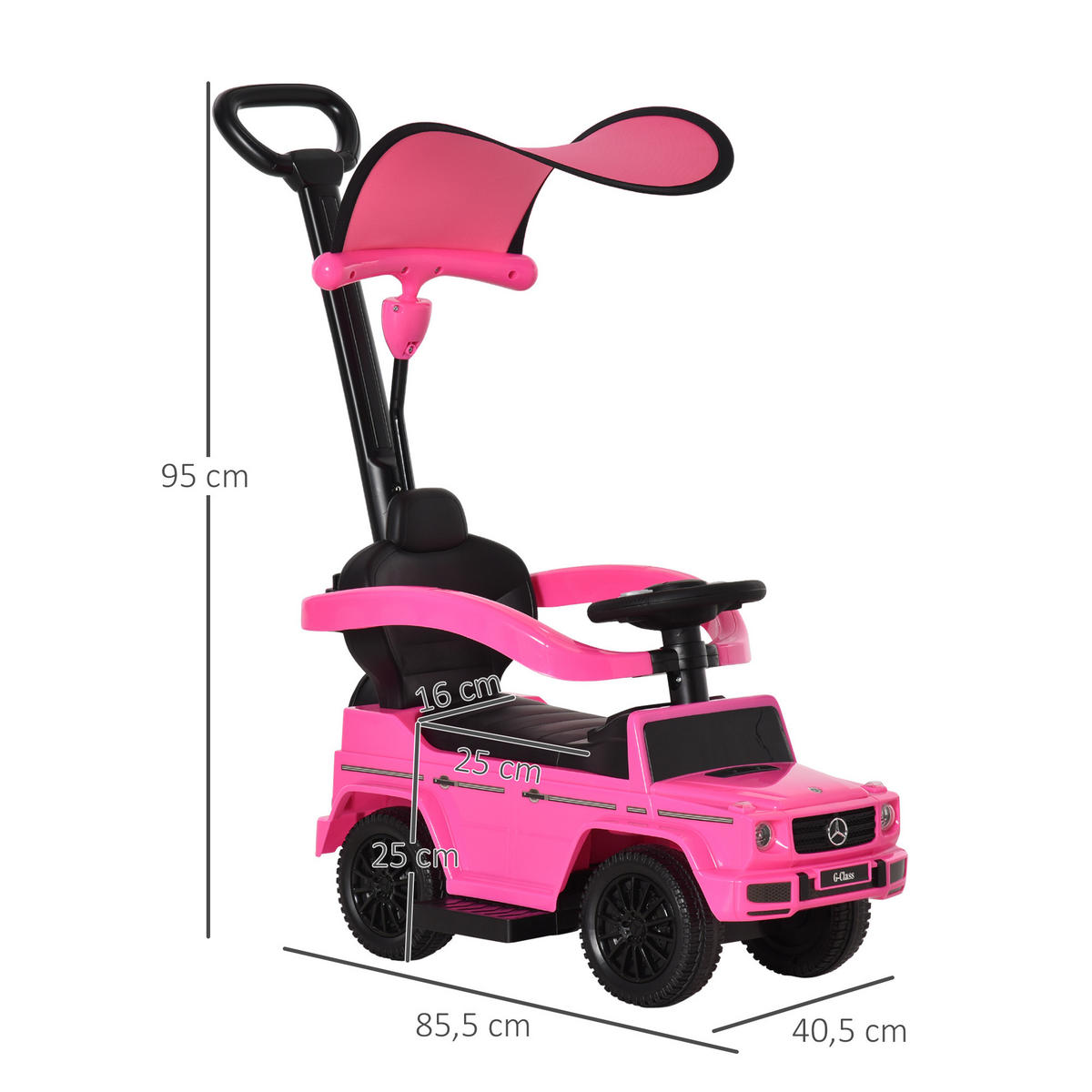 RUTSCHFAHRZEUG DE-16990 mit Klaxon, Sonnenschirm & Fußstütze Rosa - Pink, Kunststoff (85.5/40.5/95cm) - ComfortXL
