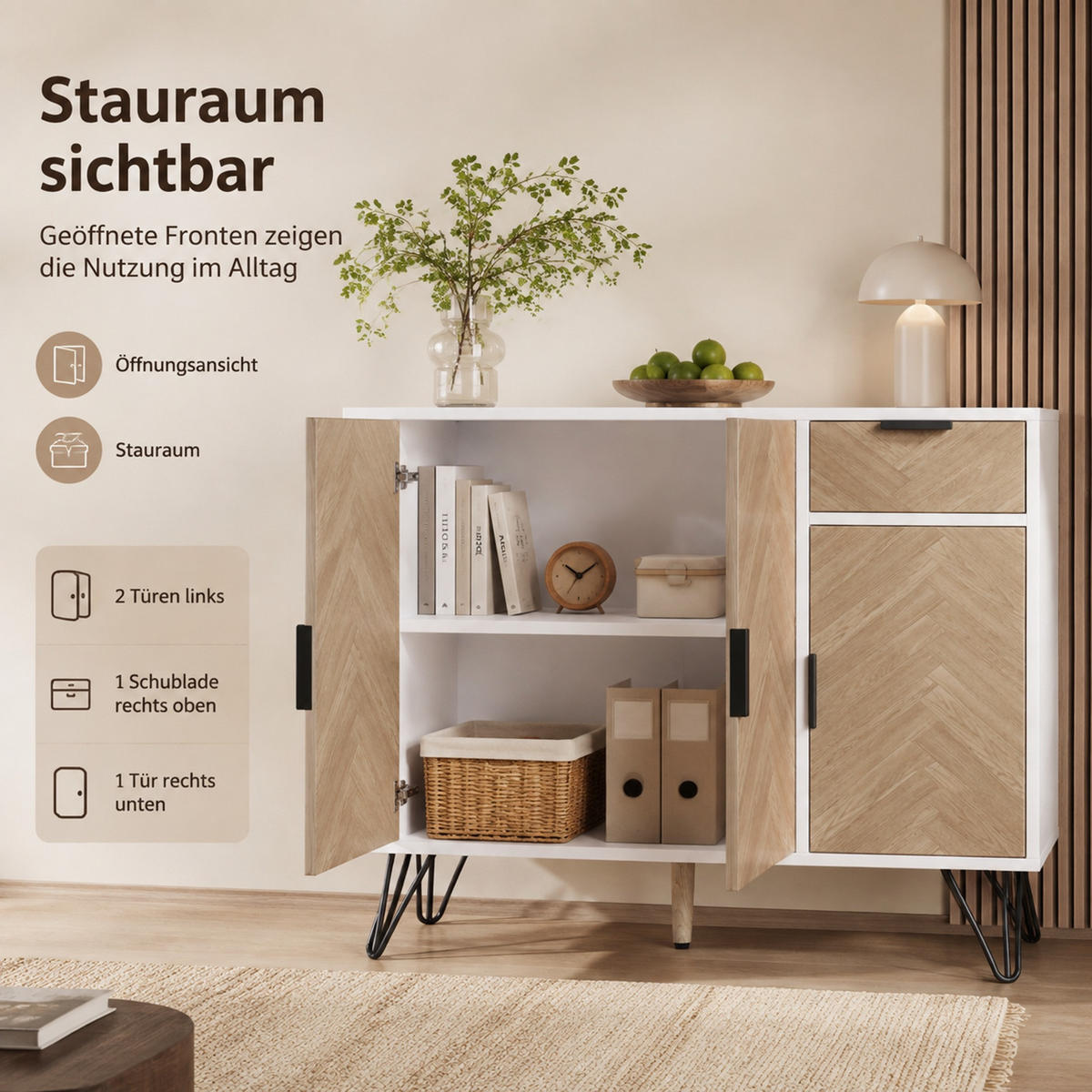 SIDEBOARD 90/30/71,5 cm z MDF a dřevotřísky, bílá v dekoru dřeva - přírodní, kompozitní dřevo (30/71.5/90cm) - Modenvie