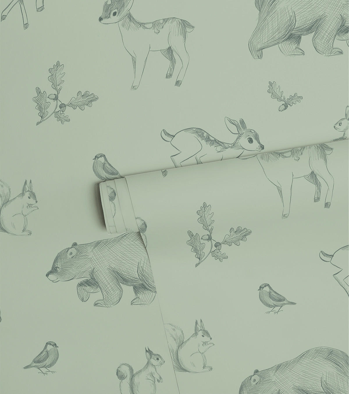 VLIESTAPETE Natural, Waldtiere 50 cm x 10 m Salbeigrün - Salbeigrün/Grün, Papier (1000/50cm) - Lilipinso