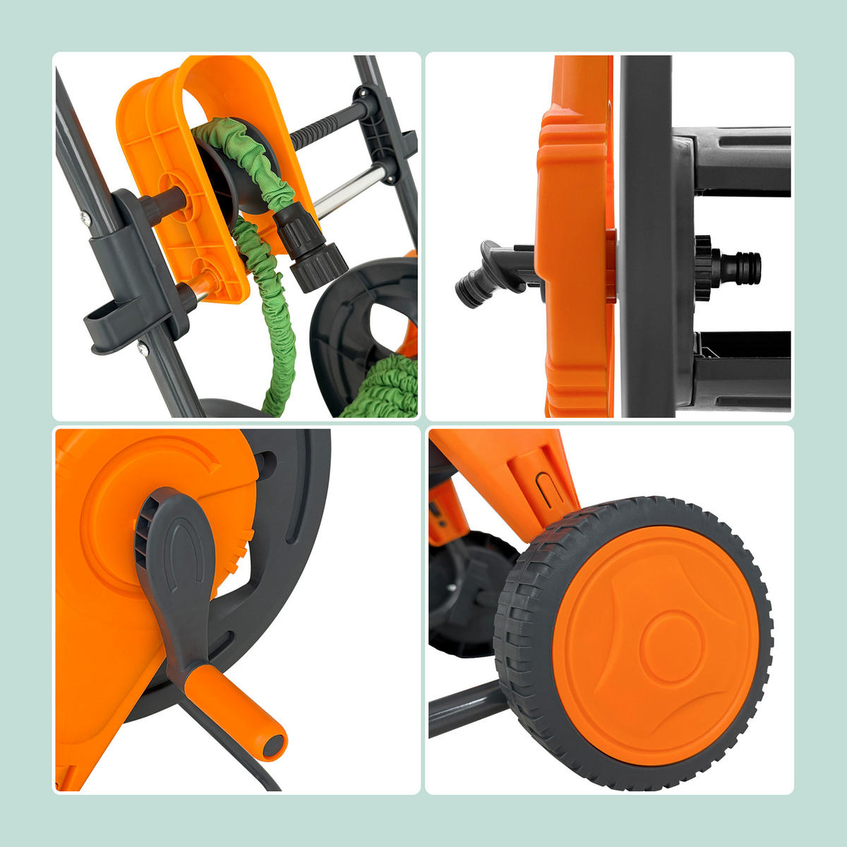 VOZÍK sivý oranžový na hadicu 60 m plast oceľ - sivá, kov/plast (41/86/37cm) - Relaxdays