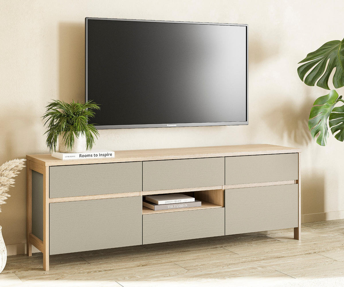 TV-LOWBOARD Salbei grün, Eiche, TV Unterteil skandinavisch 164 cm, Soft-Close - Salbeigrün/Eichefarben, Holzwerkstoff/Metall (164/58/39cm) - Furn.Design