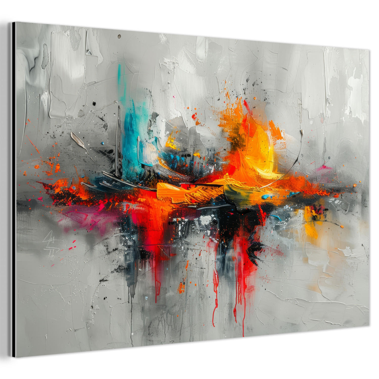 MuchoWow KOVOVÝ OBRAZ Moderní umění - Oranžová - Šedá - Abstraktní 60x40 cm