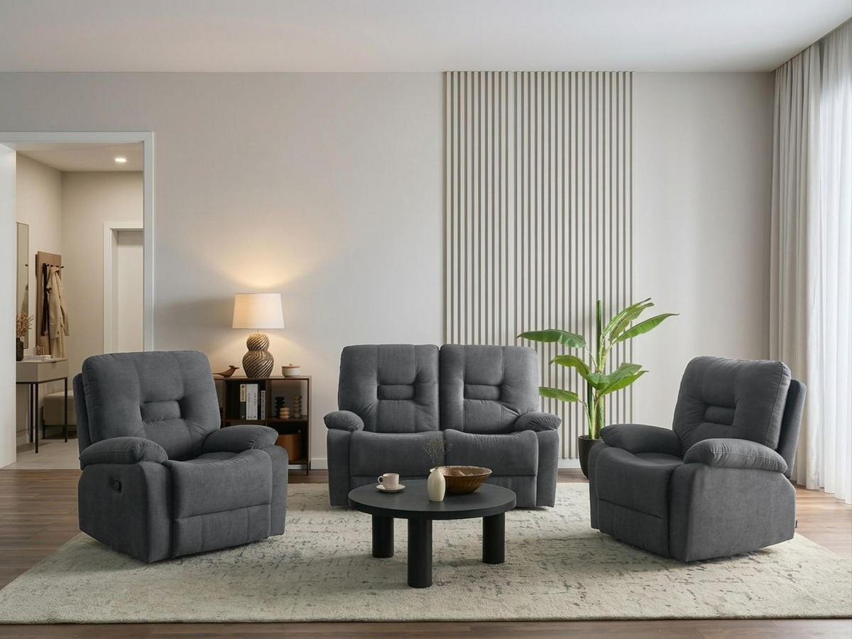 SOFA-SET manuell verstellbar 4-Sitzer Stoff Graphitgrau Bergen - Graphitfarben, Textil (149/101/72cm) - Beliani