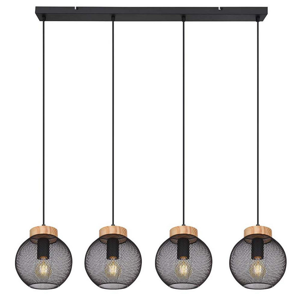 HÄNGELEUCHTE Metall Schwarz Drahtgeflecht - Schwarz, Holz (95/20/120cm) - Globo Lighting