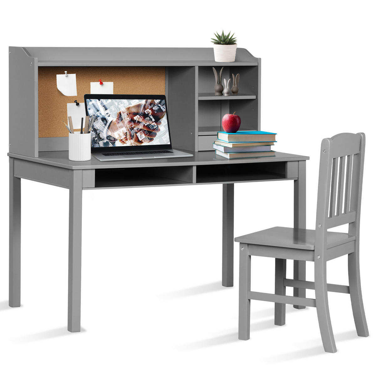 KINDERSCHREIBTISCH mit Hängeplatte grau(2-tlg) - Grau, Holzwerkstoff (111.5/110.7/60.5cm) - COSTWAY