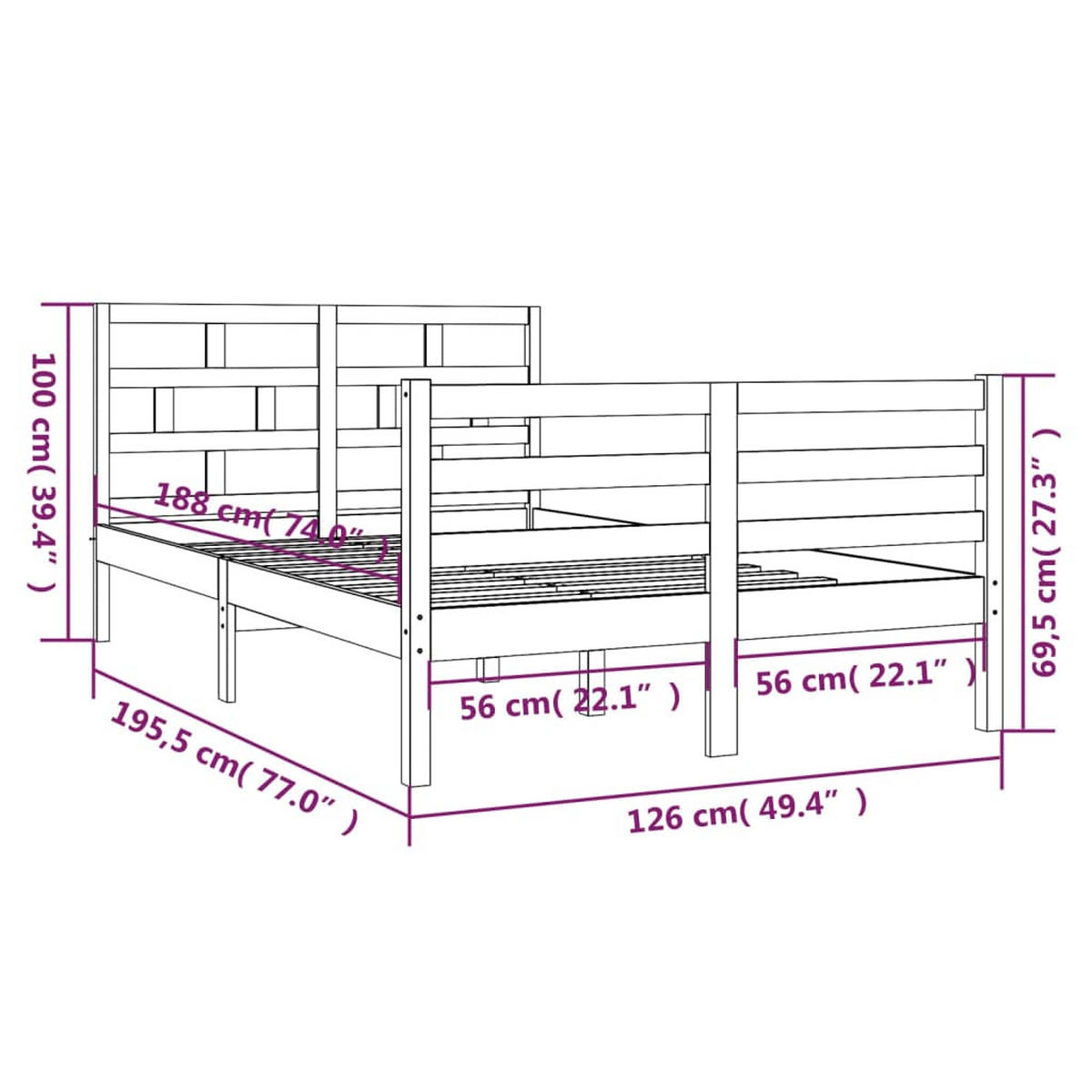 BETT Kennedy 126/195.5 cm - Braun, Holz (120/190cm) - Nettlife