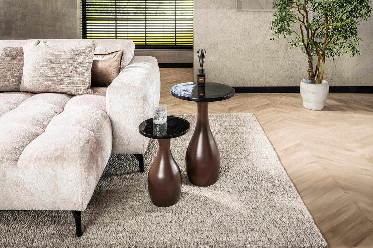 BEISTELLTISCH MOKKA Braun Glas - Braun/Kupferfarben, Glas/Metall (40/40/60cm) - KAWOLA