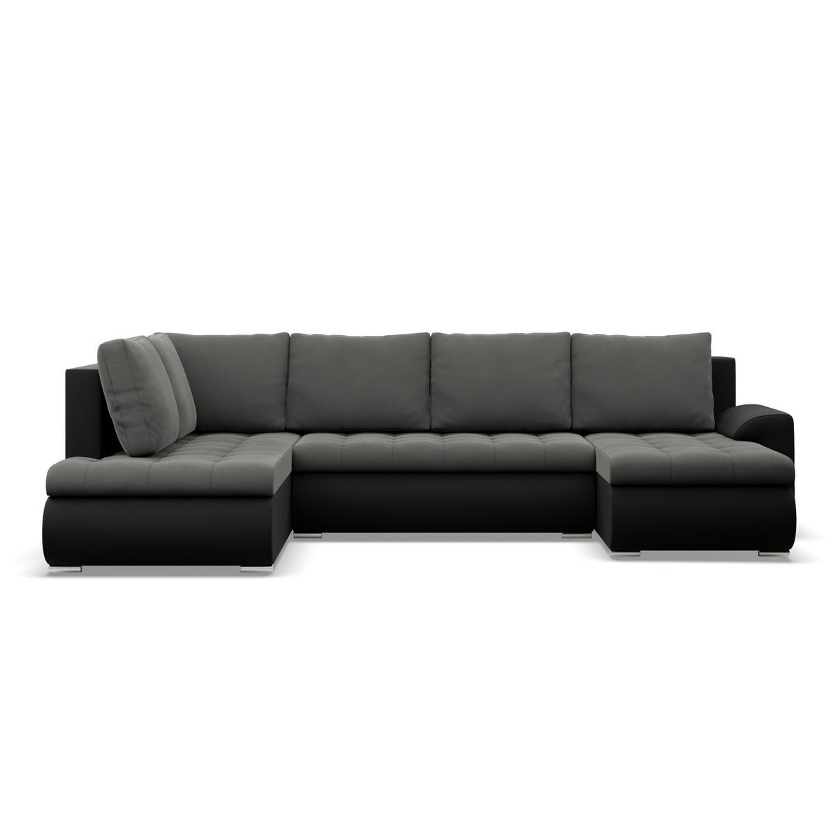 U-SOFA MIT SCHLAFFUNKTION FORESTA, Dunkelgrau + Schwarz - Dunkelgrau/Schwarz, Textil (300/89/200cm)