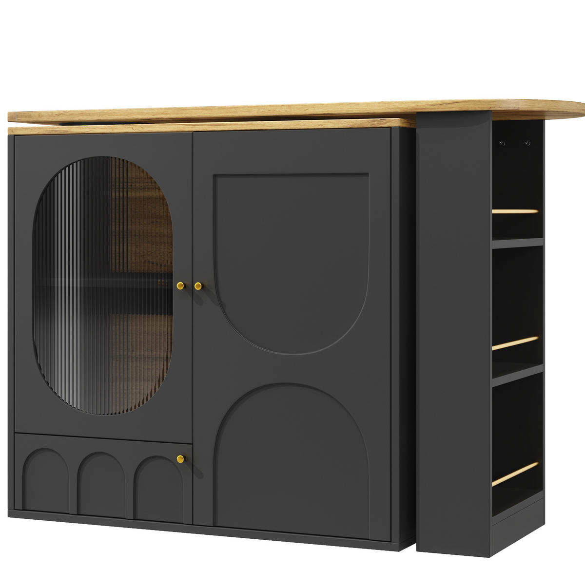 BARTISCH/KÜCHENINSEL aus MDF & Metall, 360° drehbar, 138/204/39/105 cm, Schwarz - Schwarz, Holzwerkstoff (39/105/138cm) - Redom