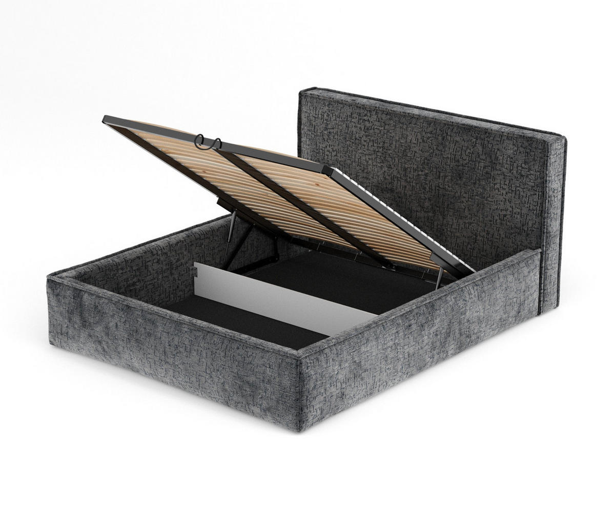 POLSTERBETT Lounge Anthrazit 120/200 cm im Chenille-Stoff - Anthrazit/Naturfarben, Holz/Holzwerkstoff (120/200cm) - Maison de Reve