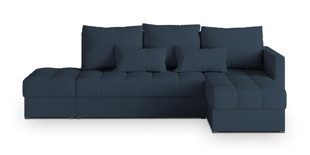 ECKSOFA LUMARI R-S Blau Plüsch-Stoff mit Schlaffunktion - Blau, Holz (262/143cm) - MASSENO