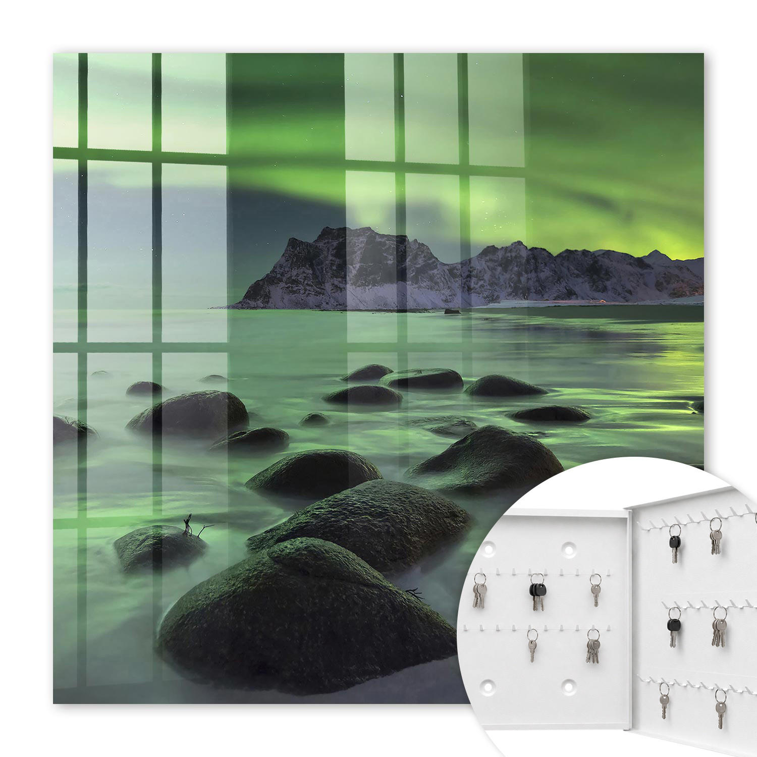 SCHLÜSSELBOX Weiß 30x30 cm – Türöffnung nach rechts - Nordlicht - Grün, Metall (30/30/5cm) - TULUP