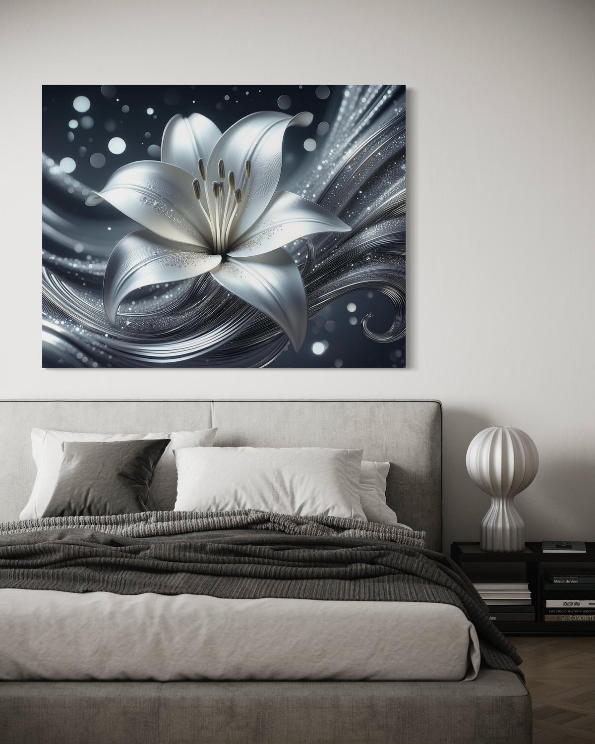 WANDBILD blume abstraktion silber - Silberfarben, Textil (60/40cm) - Feeby