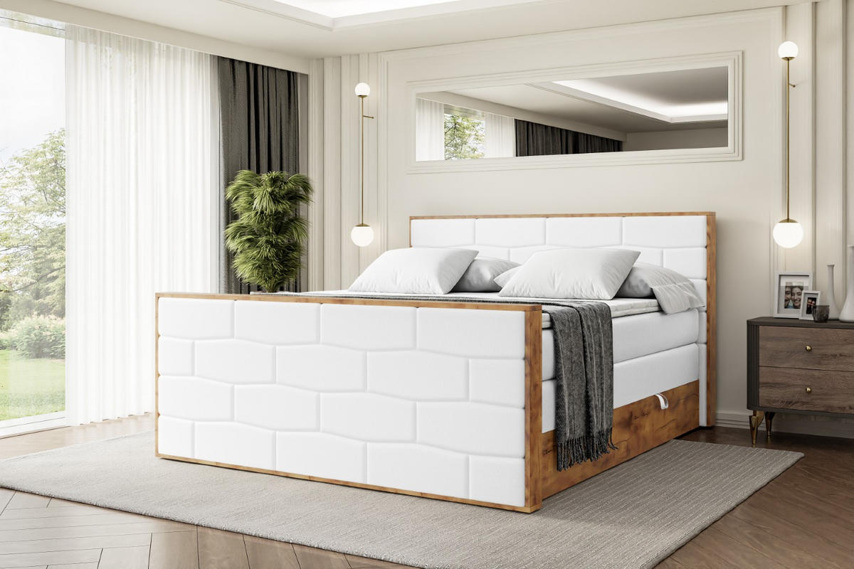 BOXSPRINGBETT mit Matratze H3|H4 und Lattenrost - LOLLI8-Z KING-120x200 - Weiß Kunstleder - Weiß, Holzwerkstoff (120/200cm) - ALTDECOR