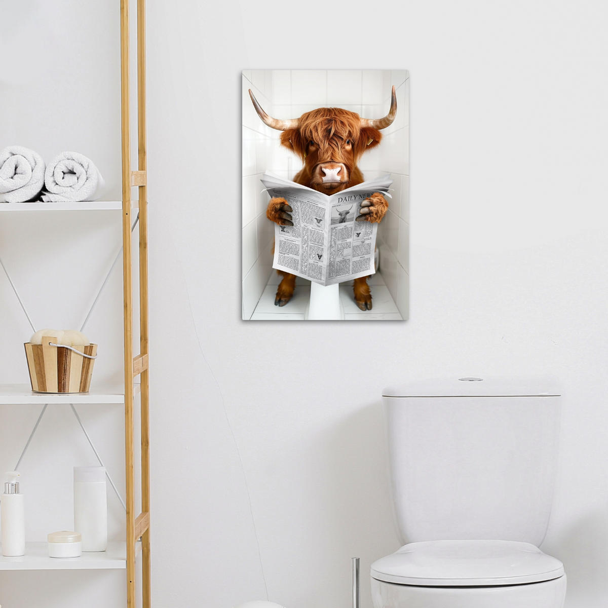 LEINWANDBILD Schottischer Highlander - Tier - Zeitung - Toilette 40x60 cm - Kastanienfarben, Textil (40/60cm) - MuchoWow