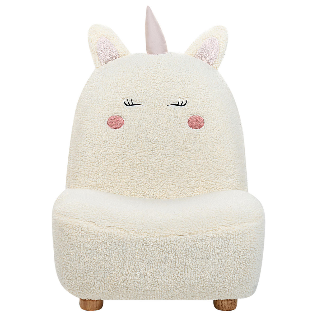 KINDERSESSEL Teddy-Optik cremeweiß Tierform Einhorn Lulea - Hellbraun/Weiß, Kunststoff/Textil (50/75/54cm) - Beliani