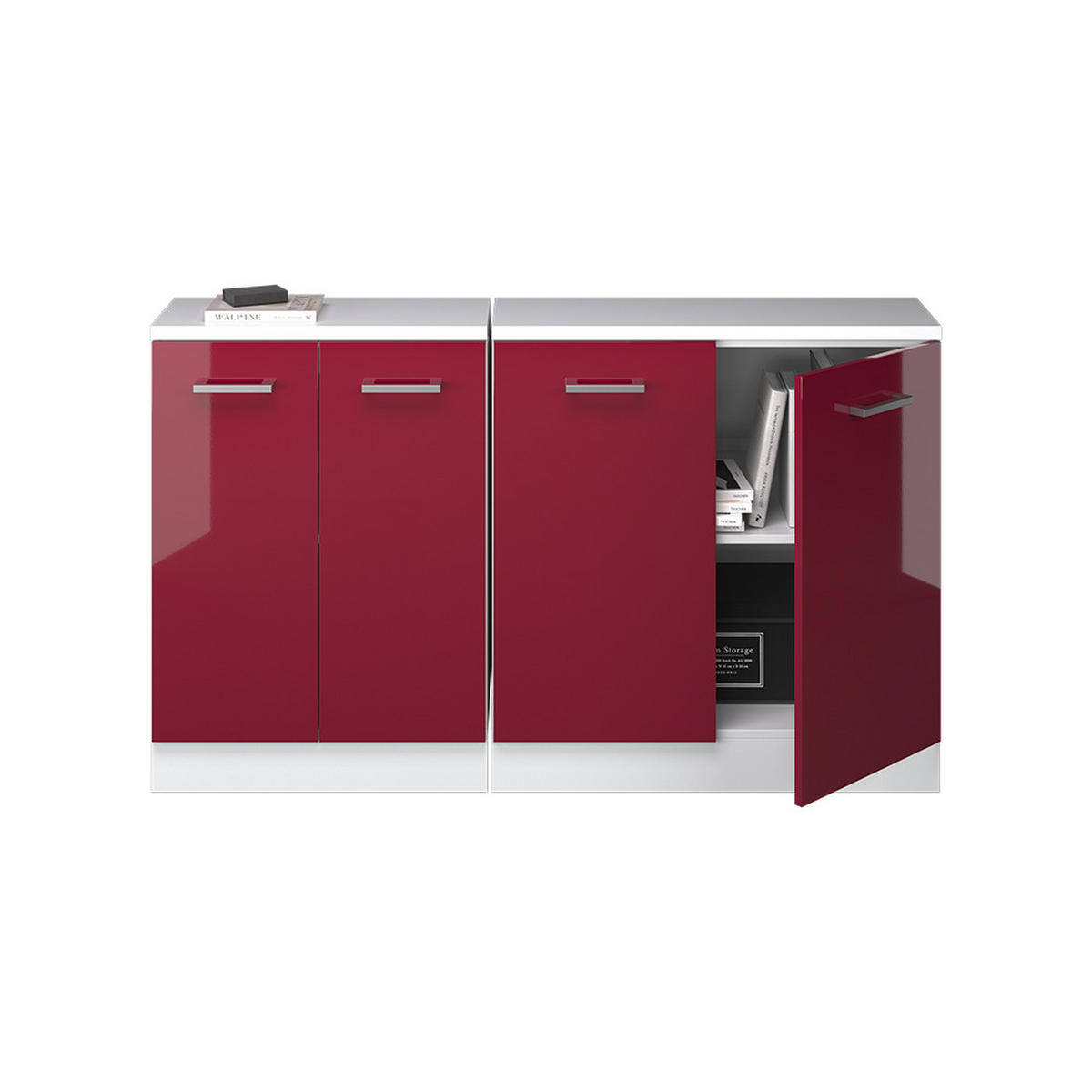 KUHINJSKI ORMAR ZA KOSINE KROVA R-Line Crveni visoki sjaj 140 cm Set od 2 korpusa ormara, dubina 60 cm - bijela/crvena, drvni materijal (140/83.8/60cm) - Vicco