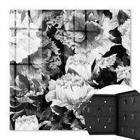 SCHLÜSSELBOX Schwarz 30x30 cm- Türöffnung nach rechts - Schwarz-weiße Blüten - Grau, Metall (30/30/5cm) - TULUP