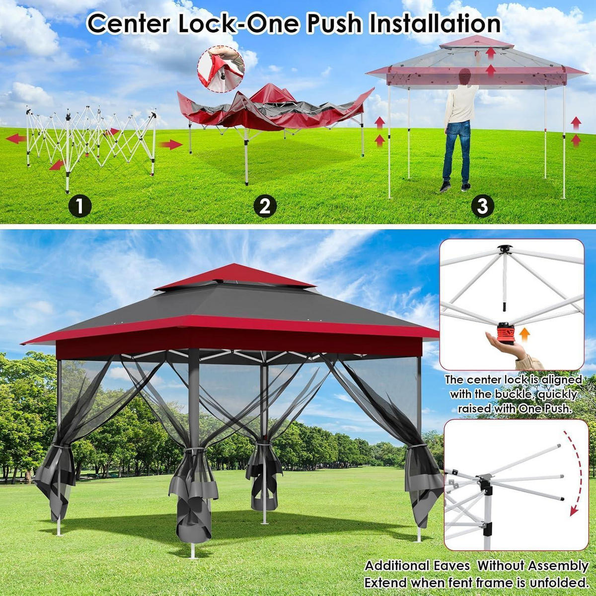 GARTENPAVILLON 3,3 x 3,3 m mit Moskitonetz und UV-Schutz - Multicolor, Metall (330/275/330cm)
