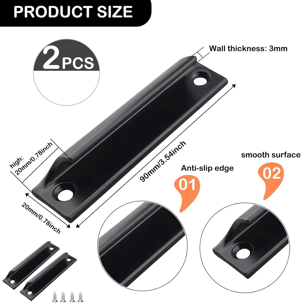 MÖBELGRIFF Schwarz 2er-Set Aluminium - Schwarz, Metall (2/2/9cm)