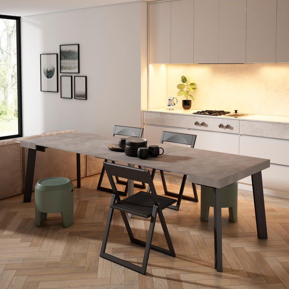 KONSOLENTISCH ausziehbar 58 bis 262cm, für 12 Gäste, zementgrau, 90/58/73cm - Grau, Holzwerkstoff (90/262/73cm) - Skraut Home