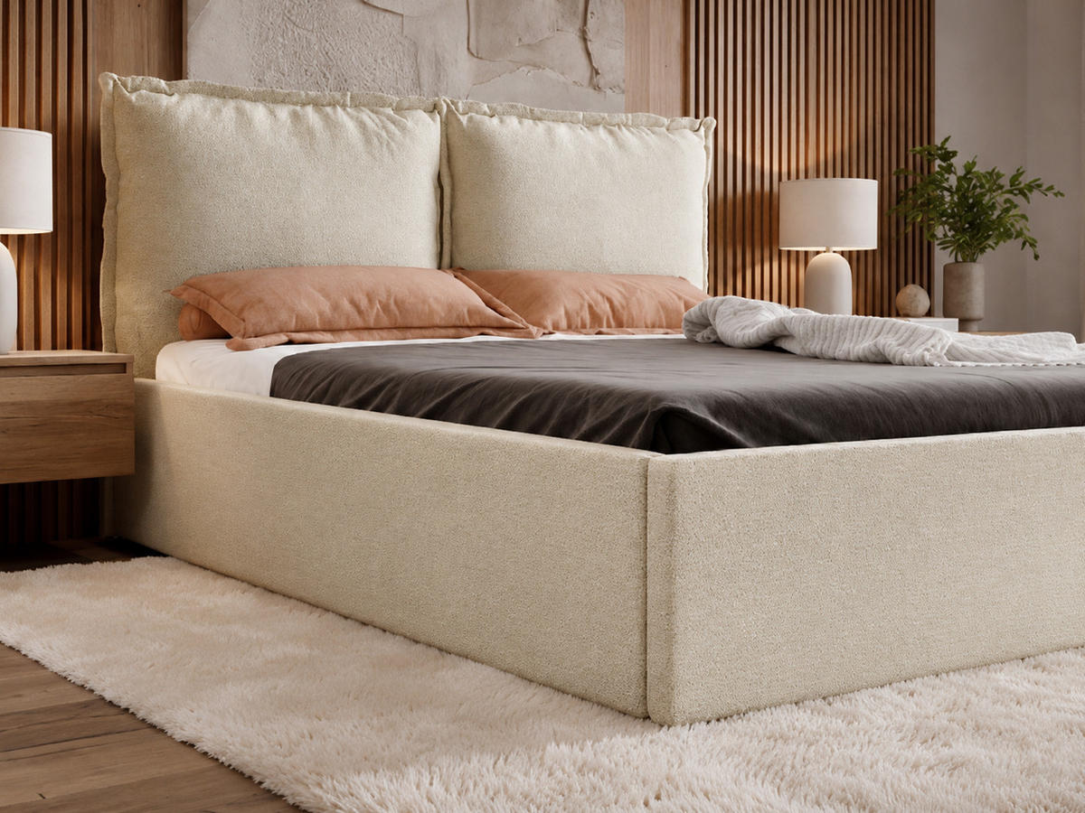 POLSTERBETT MIRA 140x200 cm mit Bettkasten, Stauraum und Metall-Lattenrost – VIBE Hellblau - Schwarz/Hellblau, Textil/Metall (140/200cm) - Luxkor24
