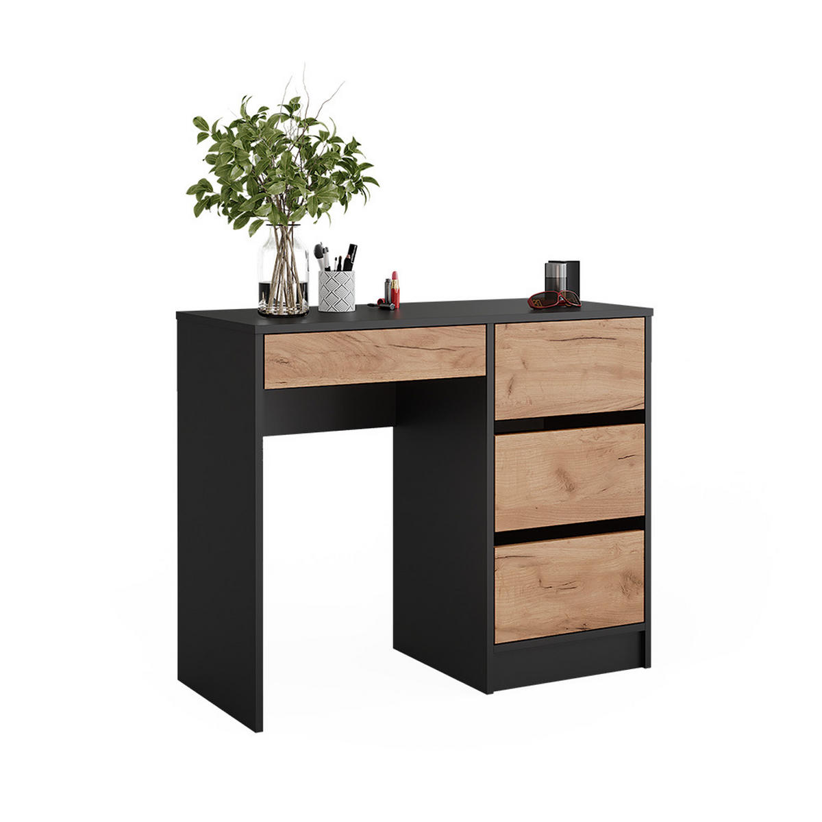 SCHREIBTISCH Sherry Anthrazit/Goldkraft Eiche 90 x 75 cm - Anthrazit/Eiche Wotan, Holzwerkstoff (40/90/75cm) - Vicco