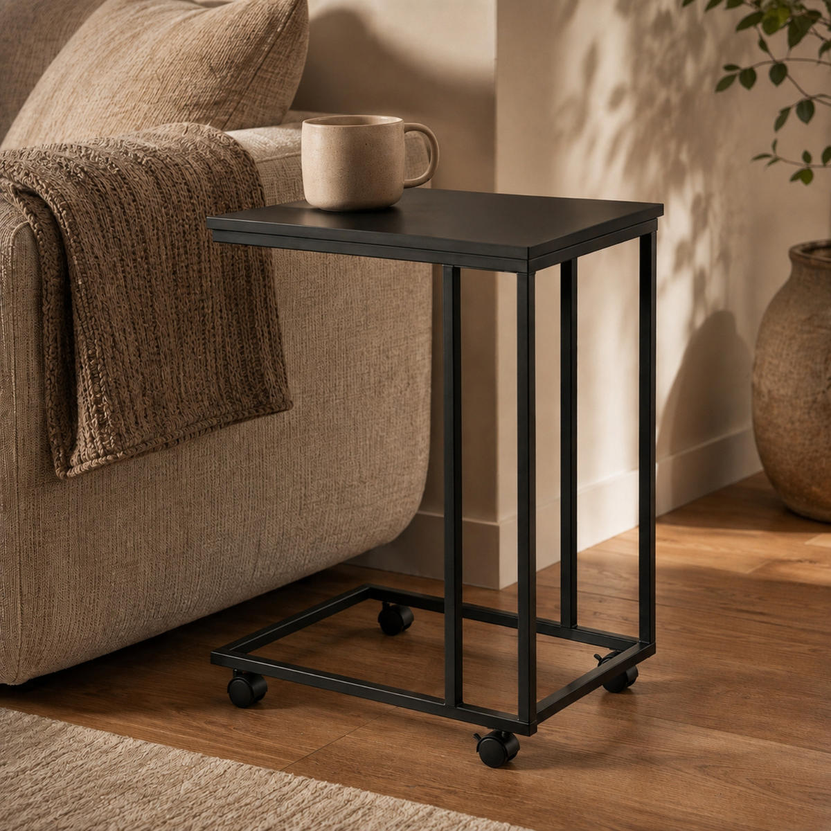 BEISTELLTISCH mit Rollen für optionalen Anbau Schwarz 35/50/61 cm - Schwarz, Metall (35/50/61cm) - SCENA LIVING