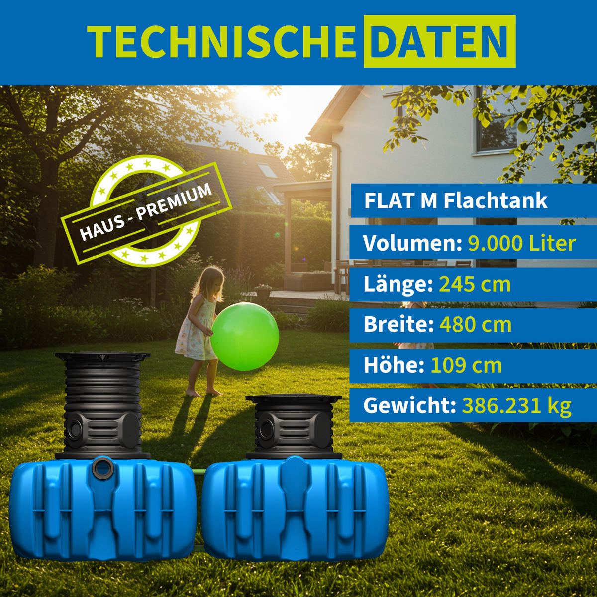M Flachtank-Paket 9000 L Haus-Premium - Blau, Kunststoff (480/109/245cm) - 4rain