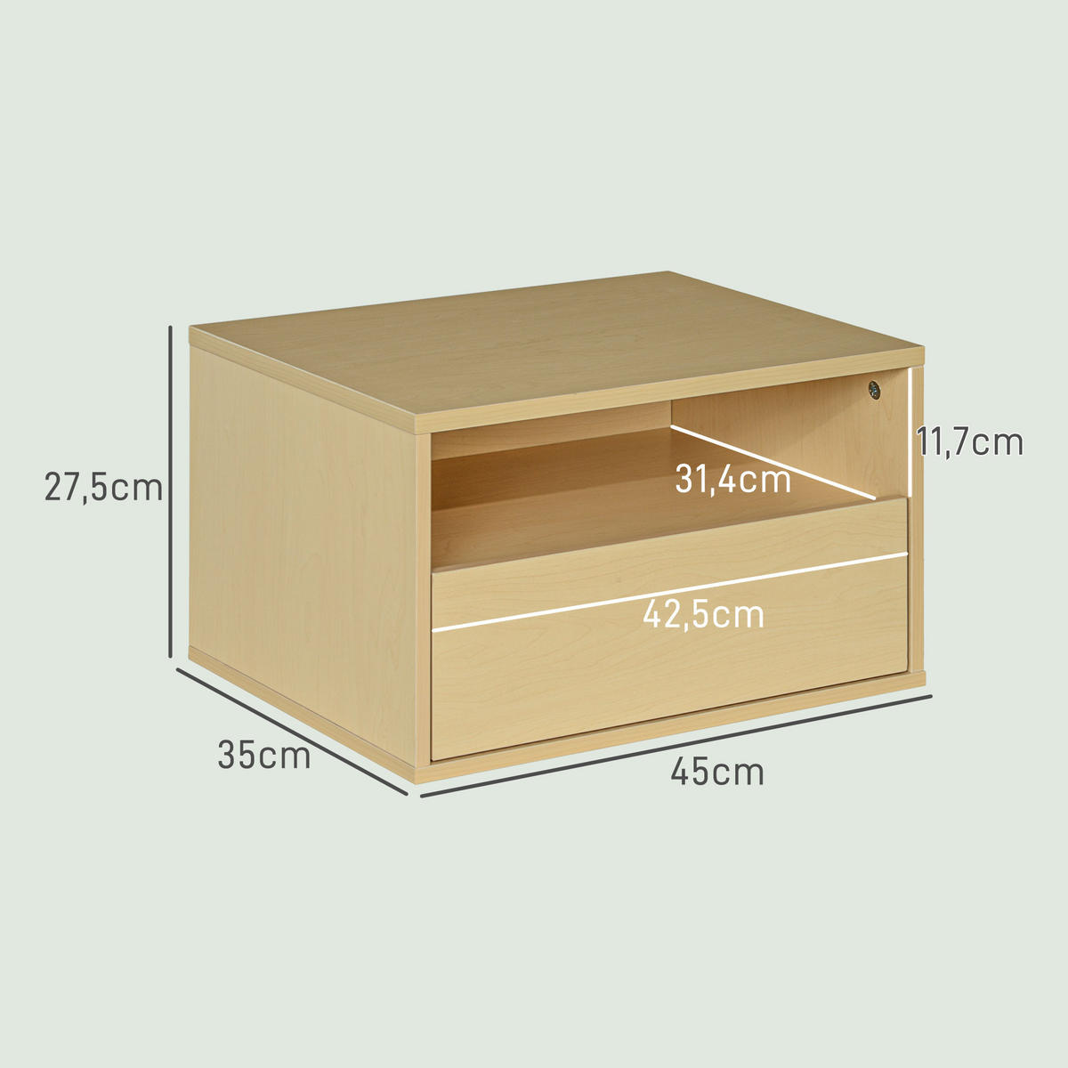 NACHTTISCH hängend 2er-Set, 45B x 35T x 27,5H cm, Naturholz - Naturfarben, Holzwerkstoff (45/27.5/35cm) - HOMCOM