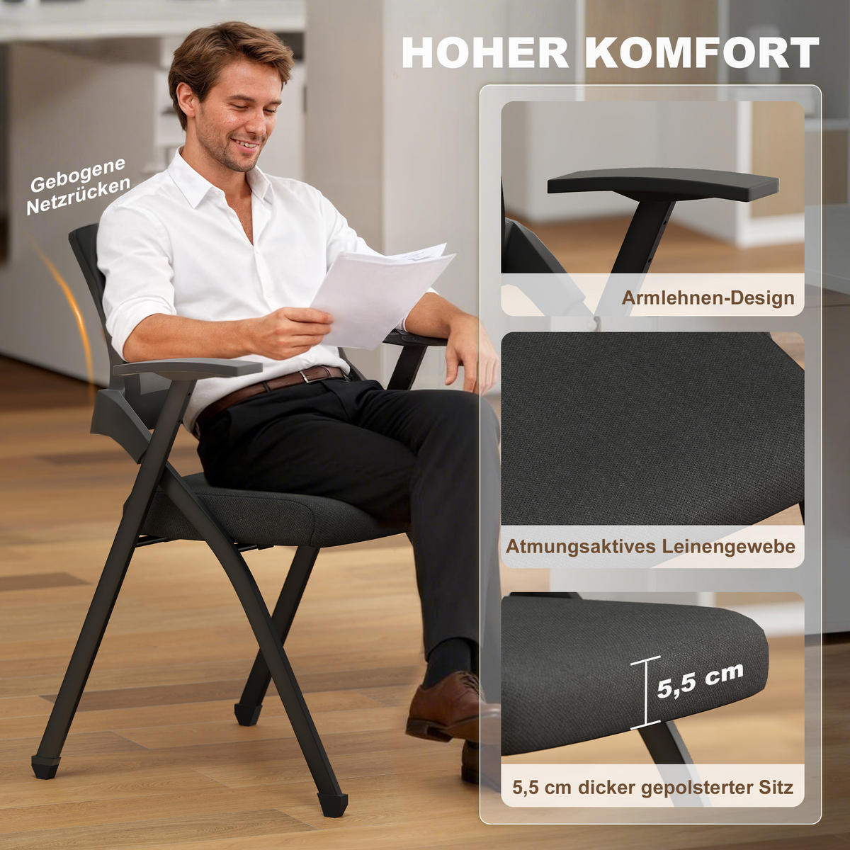 KLAPPSTUHL 2er Set Polyester Schwarz - Schwarz, Textil/Metall (56/84/61cm) - HOMCOM