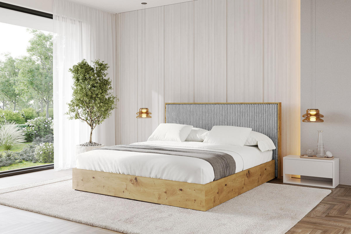 POLSTERBETT mit Bettkasten und Lattenrost, Boxbett mit Kopftei und Stauraum mit Matratze H3/H4 - ENZO10 160x200 Grau - Grau, Holzwerkstoff/Textil (160/200cm) - ALTDECOR