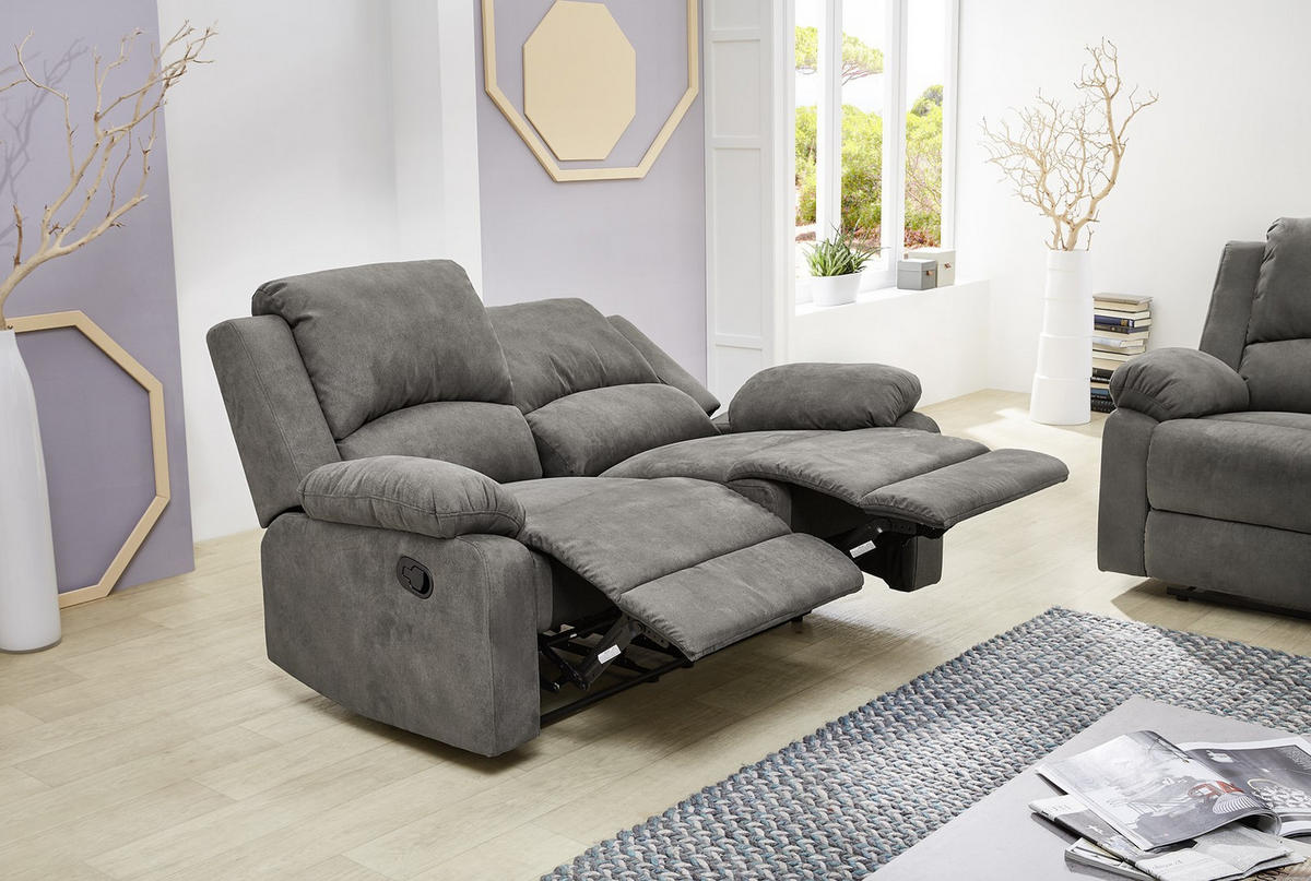 2-SITZER-RELAXSOFA Federkern, Liegefunktion verstellbar durch halbautomatische Relaxfunktion B148/T87/H97 cm, Mikrofaser Vintage Anthrazit / 15130 - Anthrazit/Schwarz, Textil (148/97/87cm) - luma-home