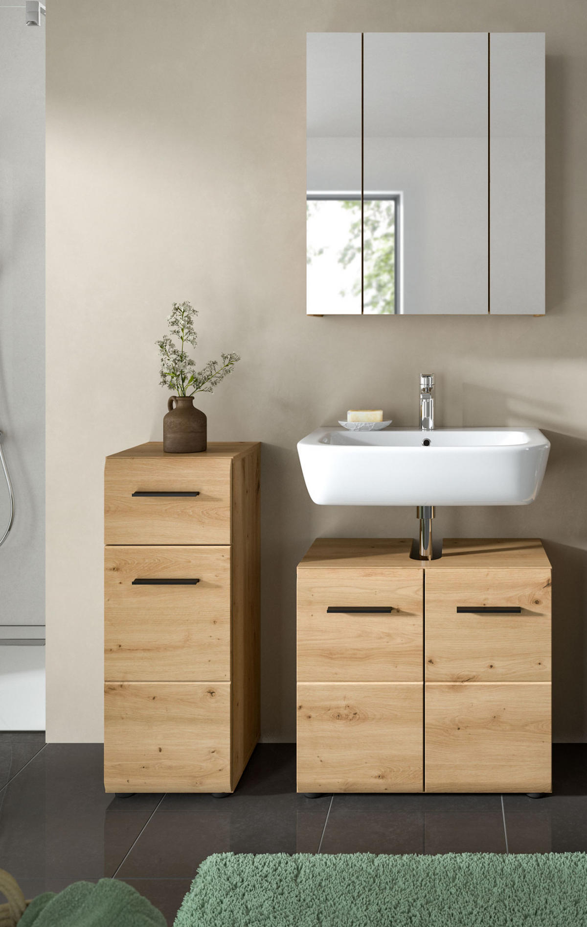 BADMÖBEL SET 3-teilig in Artisan Eiche, Badkombination 105 x 185 cm, Cover - Schwarz/Eiche Artisan, Glas/Holzwerkstoff (105/185/30cm) - Inn.Furn