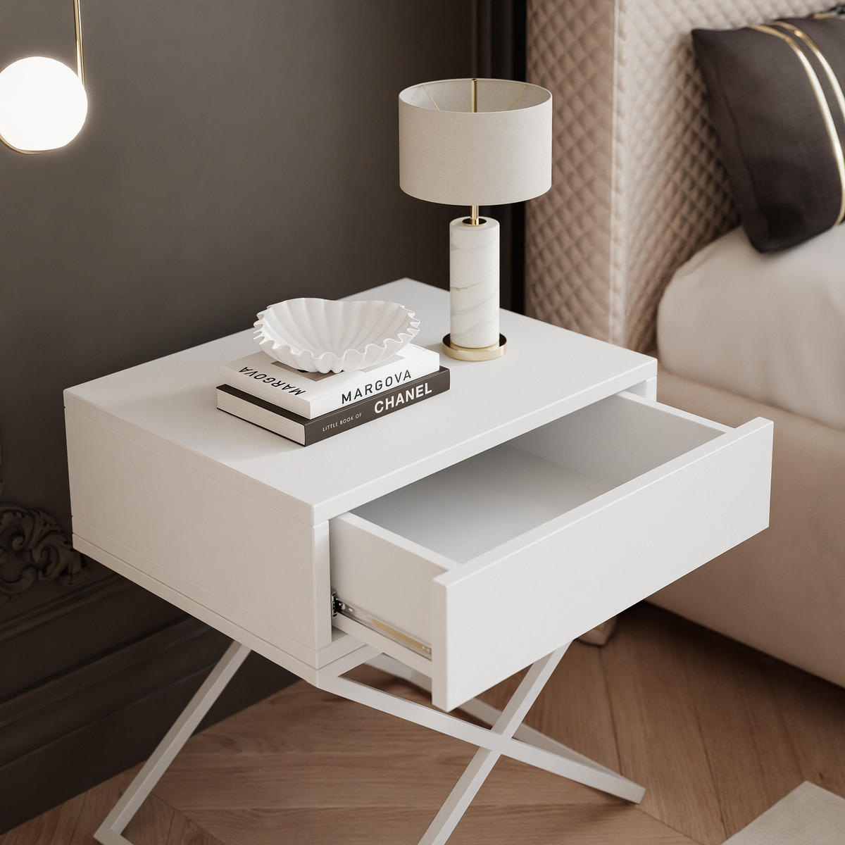 NACHTSCHRANK KSENO mit Schublade, 45/35/50 cm, Weiß - Weiß, Holzwerkstoff/Metall (45/50/35cm) - Idohome