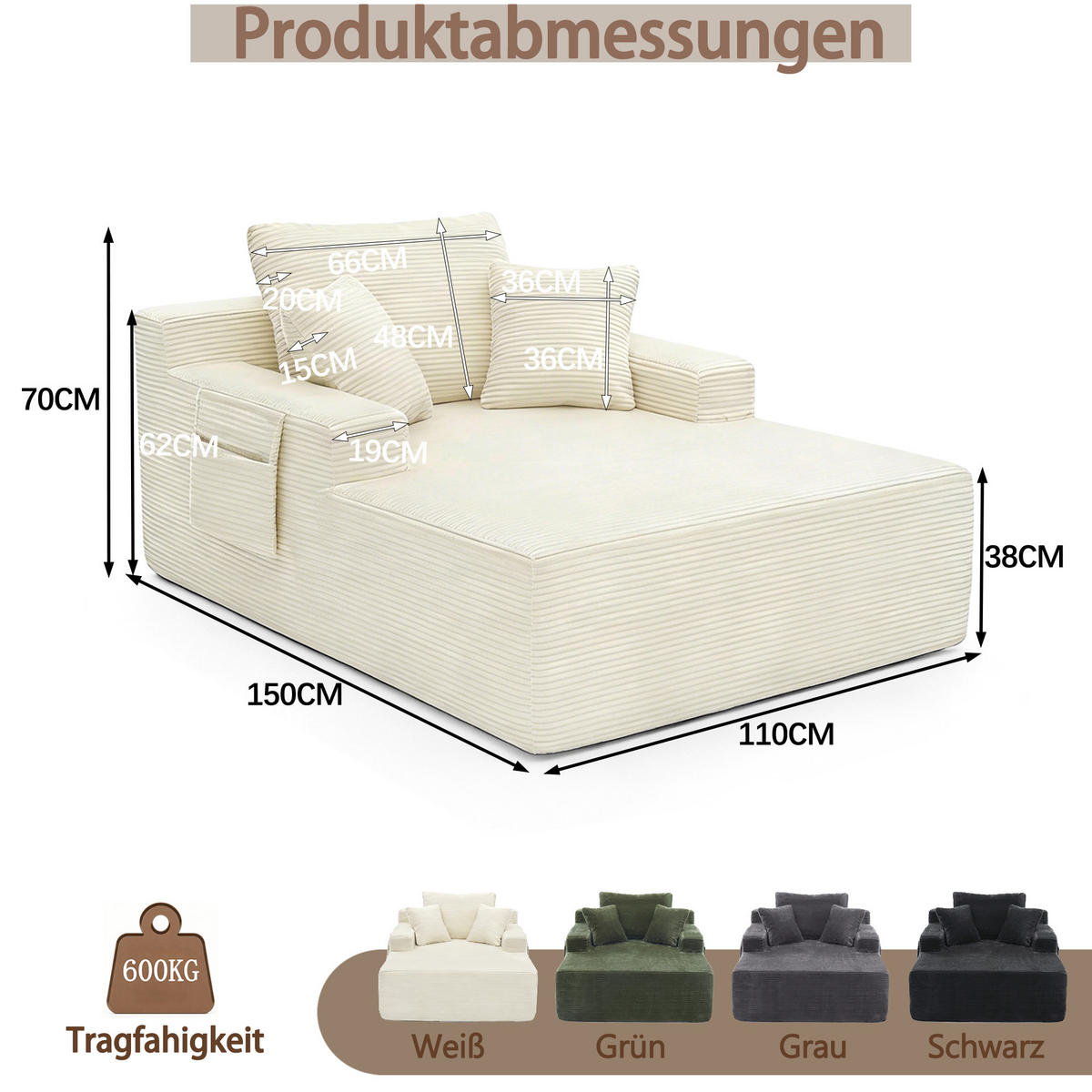 SCHLAFSOFA DE-34580 mit Seitentaschen Beige - Beige, Textil (70/150/110cm) - ComfortXL