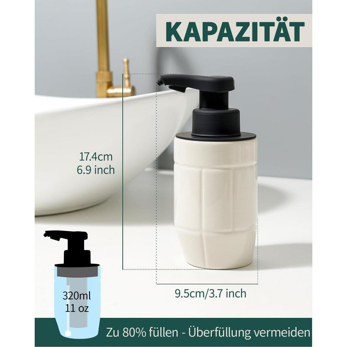 AUTOMATISCHER Seifenspender Keramik 320ml USB-Aufladung - Weiß, Keramik (6.5/17/9.5cm)