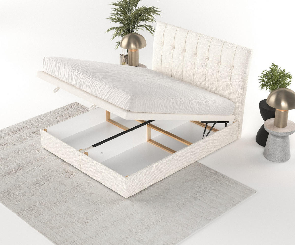 POLSTERBETT Kelsea mit Stauraum 160/200 cm Creme im Alta Stoff - Creme/Schwarz, Holz/Holzwerkstoff (160/200cm) - AltaBeds