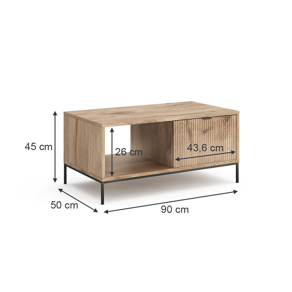 COUCHTISCH Eliza Viking Oak 90 x 50 cm mit einer Schublade - Eiche Wotan, Holzwerkstoff (50/90/45cm) - Vicco