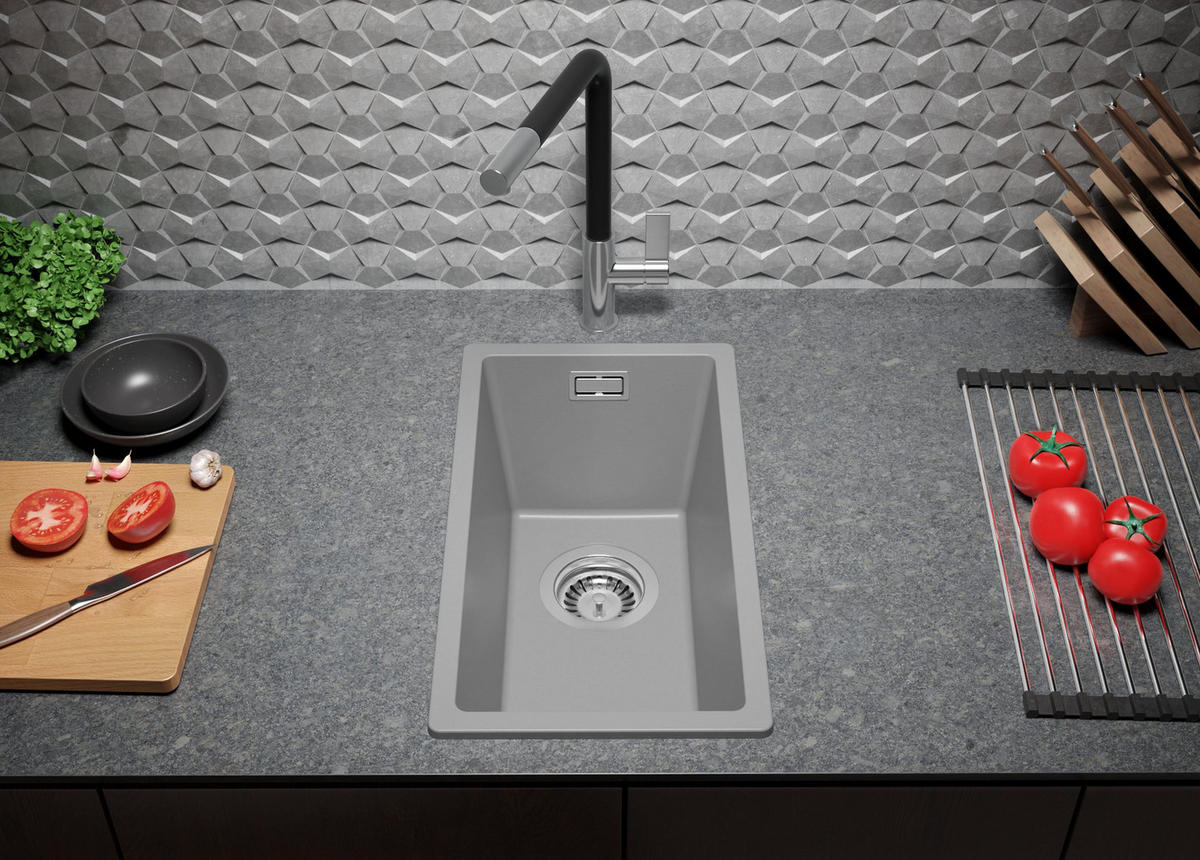 SPÜLBECKEN London Slim, 2-er set Grau 26/47 cm 1 Becken + Ablauf-Set ab 30er Unterschrank - Chromfarben/Grau, Kunststoff (26/20/47cm) - Primagran