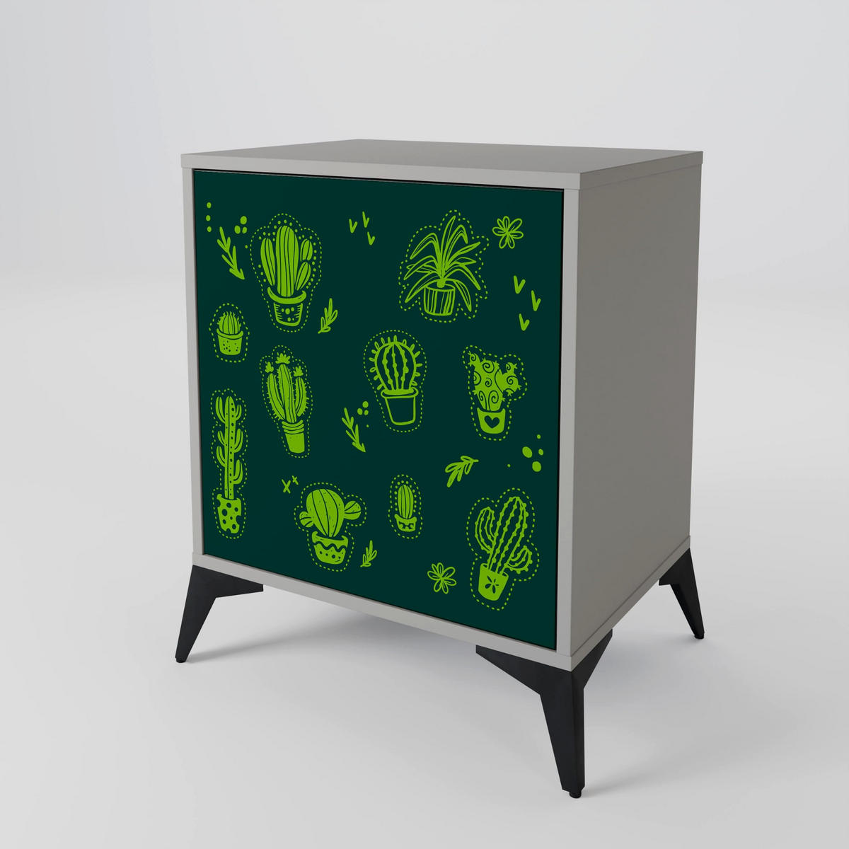 SIDEBOARD DESERT GREEN, Grau, 57,5x42x67,5 cm, Schwarze Metall-Rahmenfüße - Multicolor/Schwarz, Holzwerkstoff/Metall (57.5/67.5/42cm) - SpaceRebels
